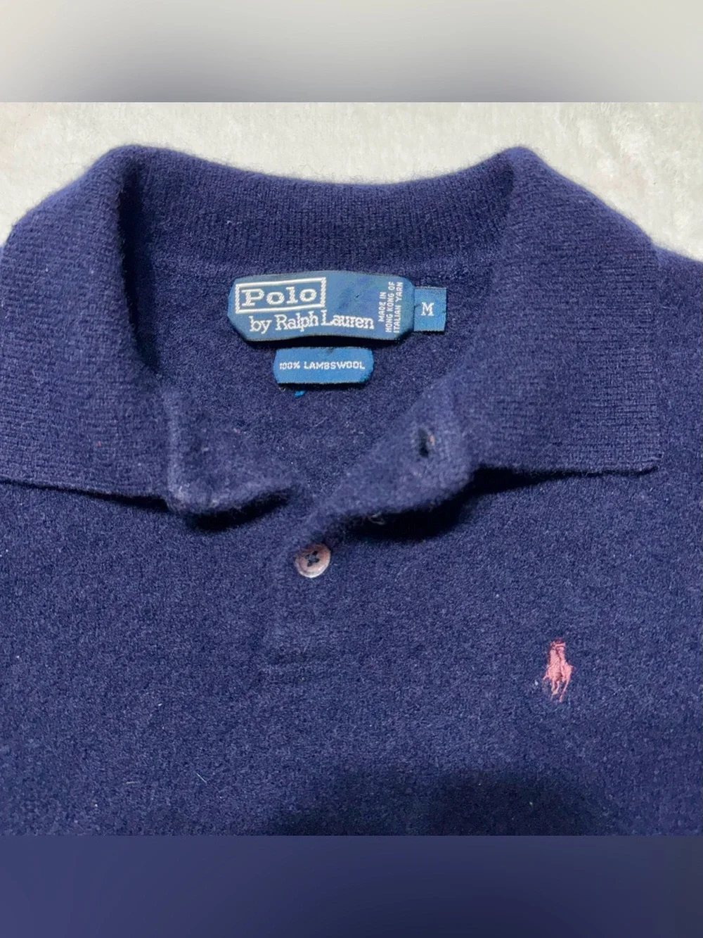 Polo Ralph Lauren Youth Blue Solid Collared Pullover 100% Lambswool Sweater